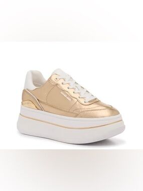 Michael Kors Metallic Gold and White Platform Sneaker